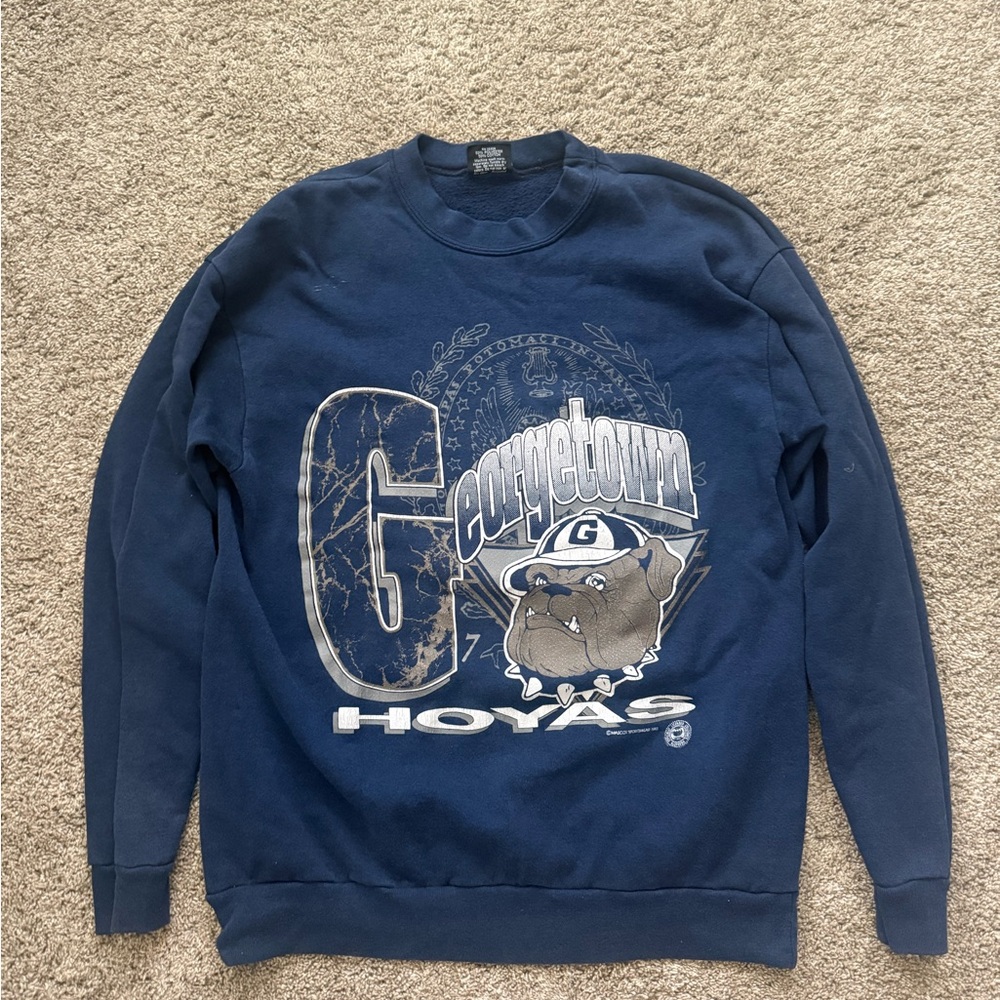 Blue Crew Neck Sweater with Graphic Design